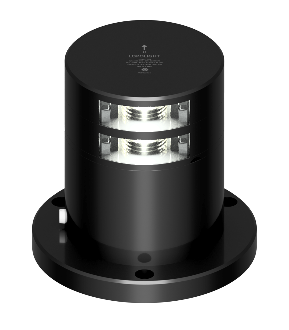 2nm 135° White, dbl stern, dimm, de-ice, blk